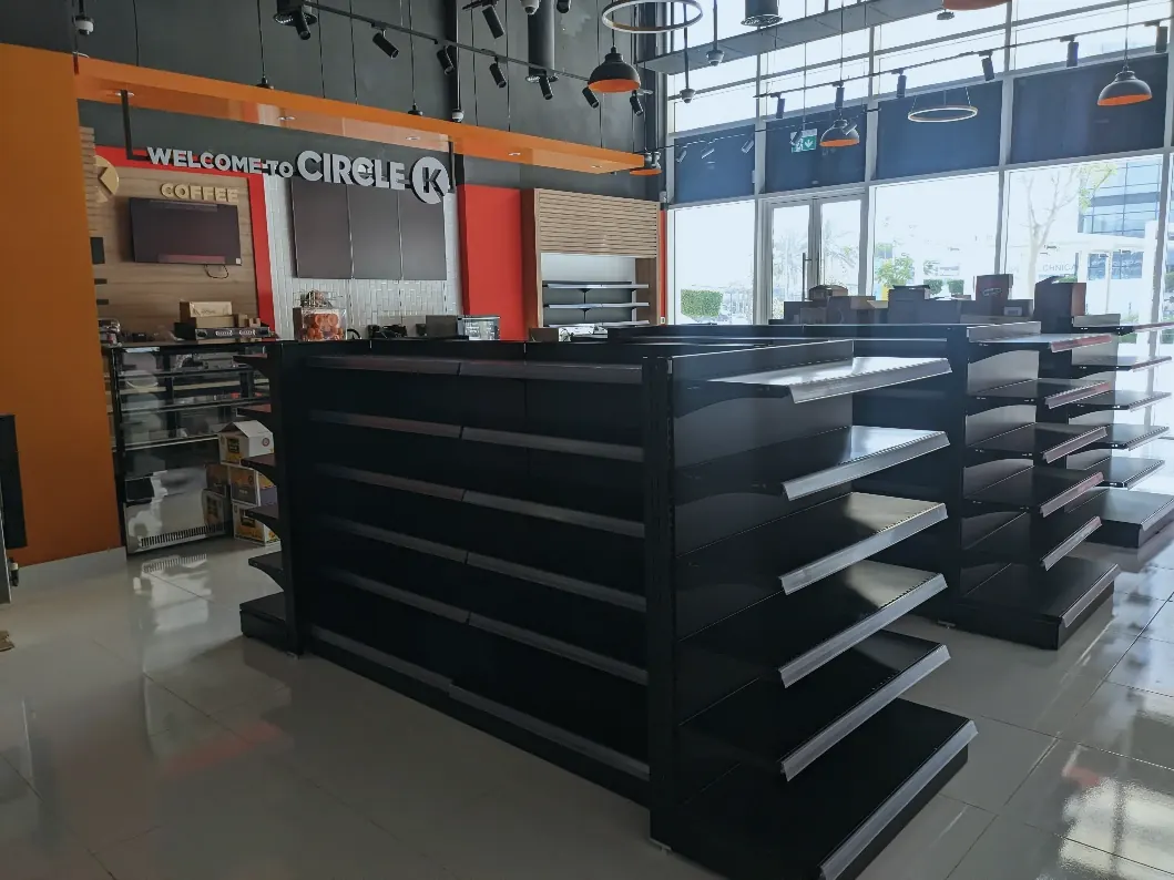 Circle K minimart, Jebel Ali: new gondola shelving and the welcome fascia before stocking (frame 2 of 3)